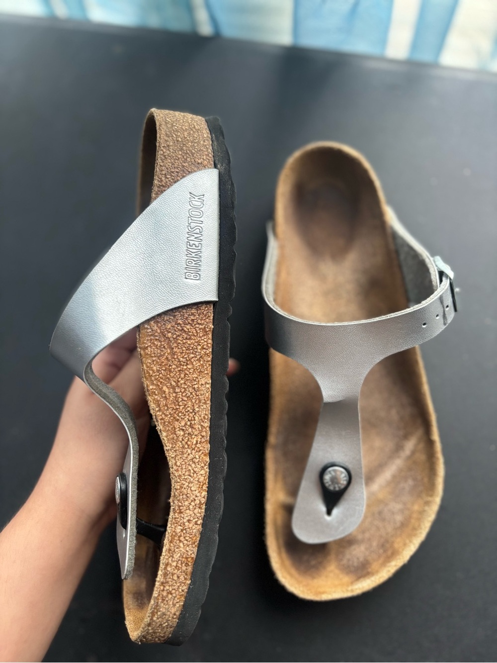 Birkenstock Gizeh Thong Sandal in Metallic Silver